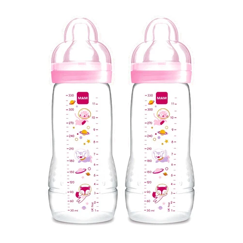MAM Easy Active Baby Bottle 11oz, Easy Switch Between Breast and Bottle, Easy to Clean, 4+ Months, Girl