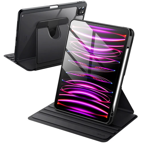 JETech Rotating Case for iPad Pro 11-Inch 2022/2021(4th/3rd gen) with Pencil Holder, 360 Degree Rotation Protective Stand Cover Clear Back, Auto Wake/Sleep (Black)