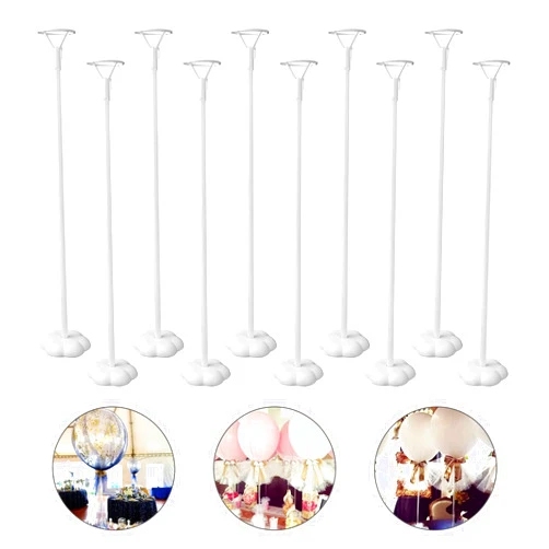 Sakolla 10 Sets Balloon Stick Stand, Balloon Sticks Holder with Base for Table Desktop Centerpiece Balloon Holder for Birthday Party, Wedding, Baby Shower and Anniversary Decoration (15.7 inch White)