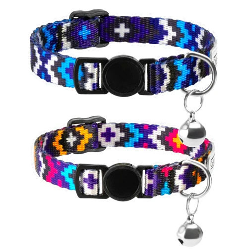CollarDirect Aztec Cat Collar Breakaway Pack of 2 PCS Nylon Tribal Pattern Geometric Pet Kitten Collars for Cats (Blue + Purple)