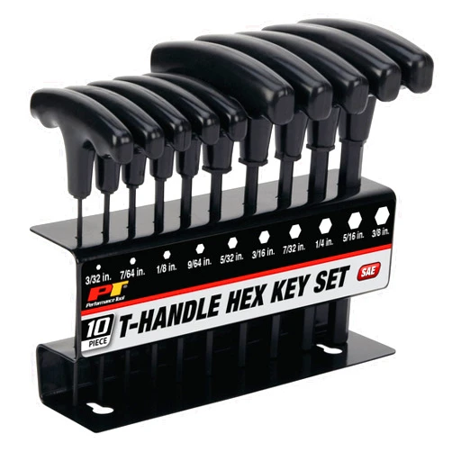 Performance Tool W80274 10-Piece SAE T-Handle Allen Wrench Set, Long Arm Hex Key Wrench Set