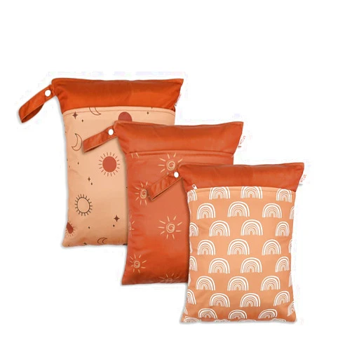 KKTAPOS Wet Dry Bags for Baby Cloth Diapers - Waterproof Reusable Washable Travel Bags, Gym Bag, Pool, Daycare Soiled Baby Items Yoga Gym Bag for Swimsuits & Wet Clothes 3pcs/set (Sun)