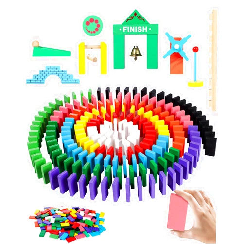 GiftPeak 100 Pcs Dominoes Set for Kids, Colorful Wooden Building Blocks Dominos Tiles for Building, Stacking, Racing, Tumbling, Educational Domino Rally Kits for Boys Girls