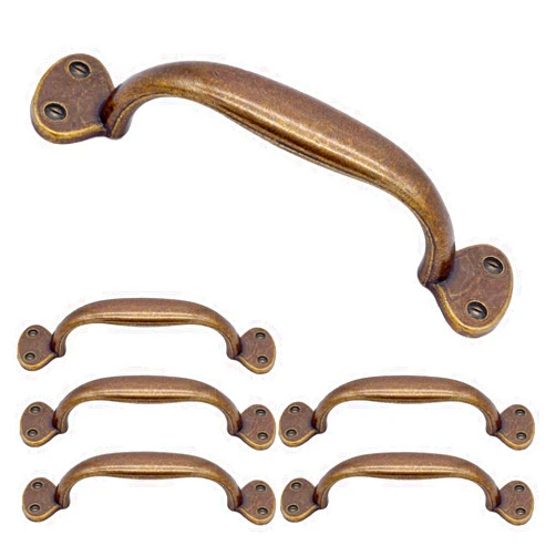 ZHANGJIAHE Vintage Brass Handles for cabinets Hole Center 3 3/4 inch Vintage Drawer pulls Length 5 5/8 inch Dresser Handles (Pack 6)