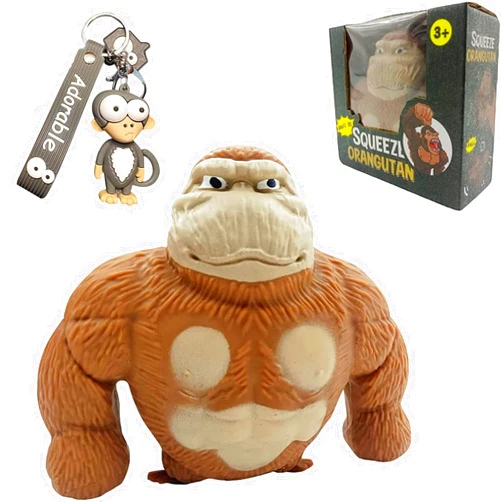 WAYFENGLI Squishy Monkey Toy with Keychain, Stretchy Gorilla Fidget Toy, Stress Relieving Splat Monkey, Ideal Gifts for Kids, Birthday & Christmas (Brown)