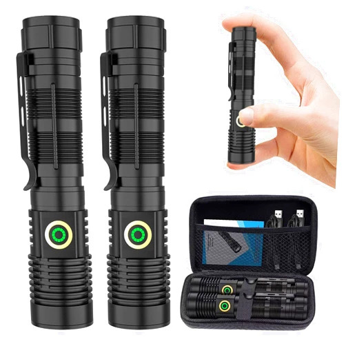 Spriak Rechargeable Flashlight High Lumens 2 Packs, High Lumens Super Bright Flash Light, Long-Range Zoomable LED Flashlights for Emergency, EDC, Searching, Waterproof Flashlight Dimmable