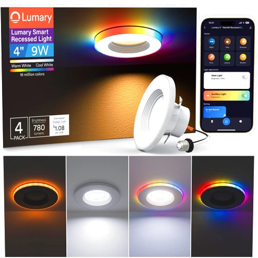 Lumary Smart Recessed Lighting Retrofit 4 Inch with Dual Control, Recessed Lights with Night Light, Led Downlight 780LM Smart Ceiling Light, Compatible with Alexa & Google Assistant, 4 Pack