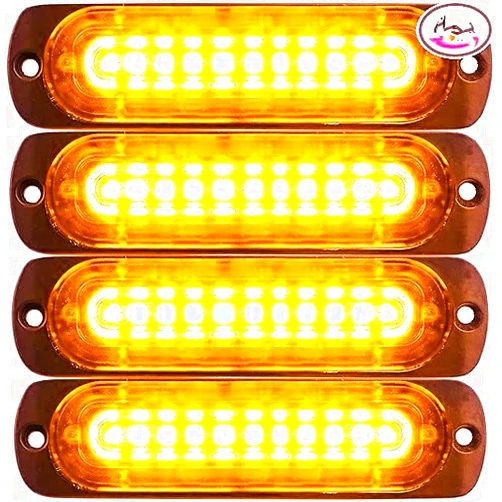 SHANJIA Emergency Strobe Lights, LED Ultra Slim Strobe 4.4-Inch 4Pack 10LED Strobe Warning Light 12V/24V Strobe Lights for Truck Off Road Vehicle ATVs Motorcycles (Amber)
