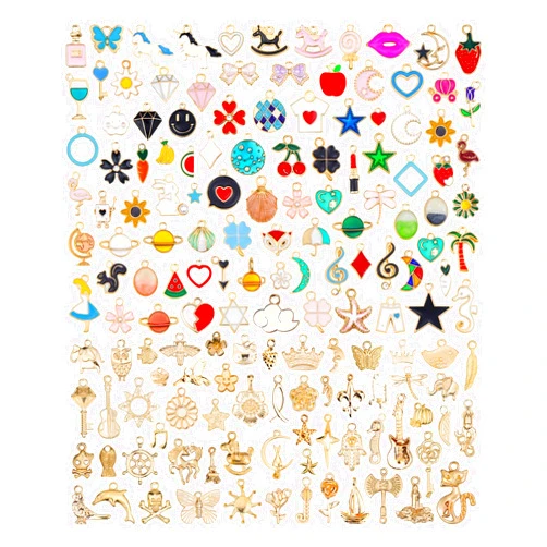 JIALEEY 160Pcs Charms for Jewelry Making, Wholesale Bulk Lots Assorted Gold-Plated Enamel Charms Earring Charms for Necklace Bracelet Jewelry Making and Crafting