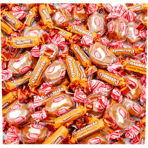 Donty-Tonty Caramel Candy Variety Pack 1 lb – Bulk Candy, Individually Wrapped, Mix of Caramel Creams and Caramel Vanilla Candies, Soft and Chew, Resealable Bag