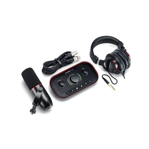 Focusrite Vocaster Two Studio — Podcasting Interface for Recording Host & Guest, with Professional Quality Vocaster DM14v Dynamic Microphone & HP60v Headphones. Two Mic Inputs & Two Headphone Outputs