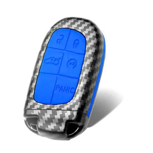 WORCAS Key Fob Cover Case Smart Remote Key Case Fob Replacement Compatible with Chrysler 200 300 Grand Cherokee Renegade Dodge RAM Durango Charger Challenger Journey Dart Fiat（Blue Silicone Cover