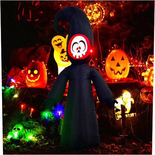 Generic 5FT Halloween Inflatable Red Face Reaper Outdoor Decoration, Built-in led Inflatable Decoration, Blow Up Yard Decoration for Roof Lawn Garden Patio Holiday Decor