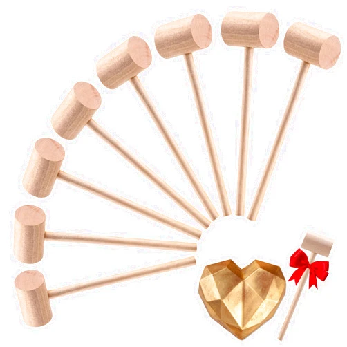 CJFocus 16 Pack Mini Wooden Hammer for Chocolate Breakable Heart, Seafood Shellfish Crab Lobster Cracking Tool, Small Solid Hardwood Mallet, Craft Tools, Party Game Props