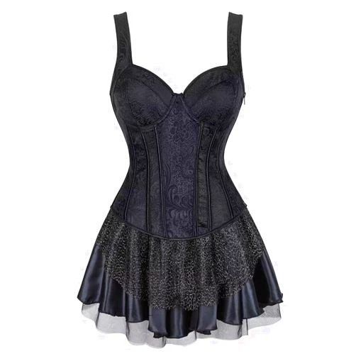 Jutrisujo Corset Dress Women Top Skirt Set Bustier Zipper Suspenders Lace Floral Plus Size Costume Burlesque