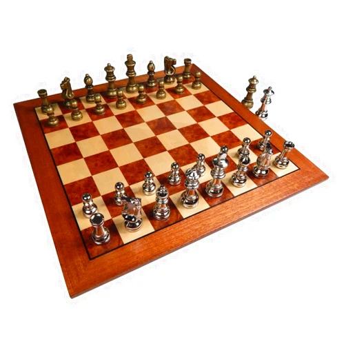 Best Chess Set Hayes Inlaid Maple, Mahogany, and Sapele Wood Chess Board with Metal Pieces, 2.5 Inch King, and Extra Queens (Large 15 x 15 Inch Set)