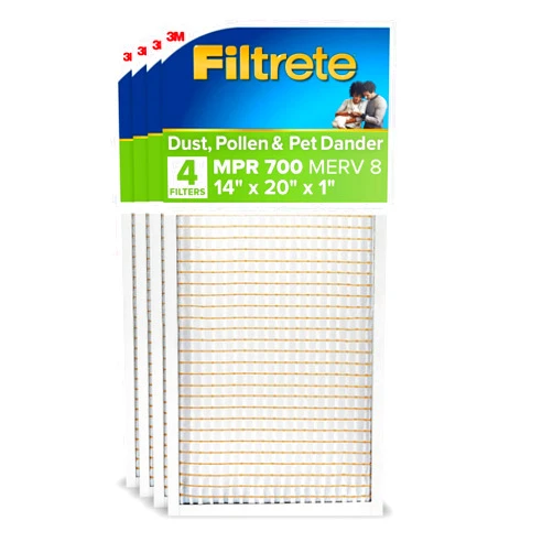 Filtrete 14x20x1 AC Furnace Air Filter, MERV 8, MPR 700, Tough on Pollen, Easy on Airflow, 3-Month Pleated 1-Inch Electrostatic Air Cleaning Filter, 4-Pack (Actual Size 13.688 x 19.688 x 0.78 in )