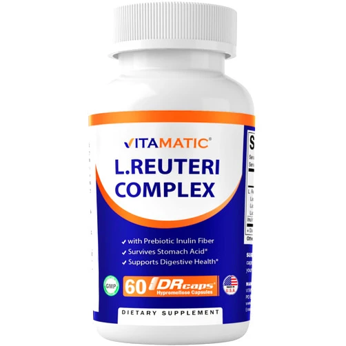 Vitamatic Lactobacillus Reuteri Complex - 22 Billion per DR Capsule - 60 Count - Digestive Support - Made with Prebiotic Inulin Fiber