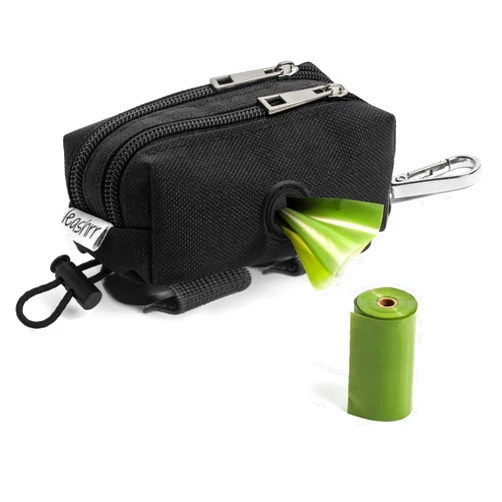 Leashrr 2.0 Dog Poop Bag Dispenser and Treat Holder for All Leashes. 2 Waterproof Pouches for Pet Waste Bags and Dog Walking Accessories + 1 Free Roll. Leashrr 2.0 (Black)