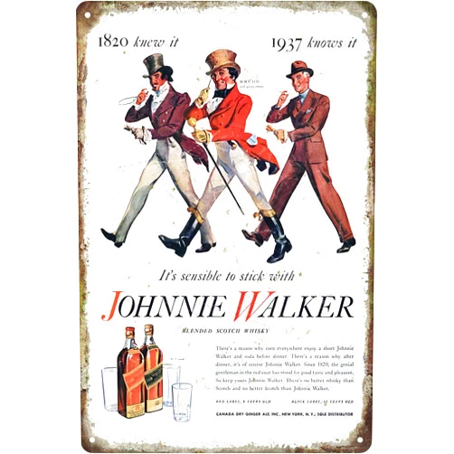 Dutern Vintage Johnnies Walkers Tin Metal Tin Sign Tin Plate Sign Wall Art Decor TIN SIGN 8X12 INCH (white)