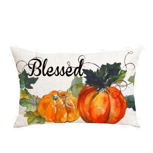 WENIANRU Ink Oil Painting Watercolor Orange Pumpkins Blessed Fall Y'all Home Sofa Chair Bed Decoration Lumbar Pillowcase Cotton Linen Decorative Throw Pillow Cover Case Rectangular 12 x 20 Inches