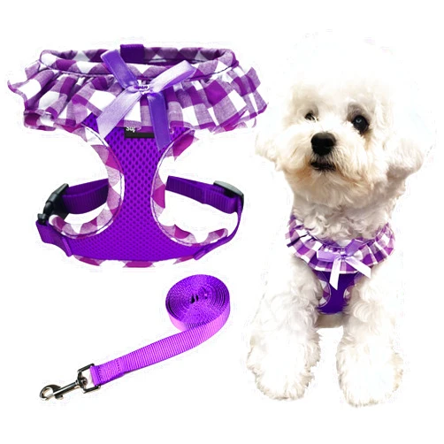 SuperBuddy Upgraded Soft Mesh Dog Harness, Super Breathable Lightweight Pet Harnesses for Puppy Dogs Outdoor Walking, Purple Dog Harness and Dog Leash Set Packing -Small