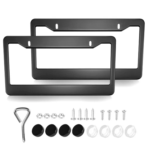 Discount Parts Direct Plain Black License Plate Frames Kit, 2 Pack Widened Matte Black Universal Aluminum Car License Plate Holder for Front and Rear Car Tags, Rust Proof, Anti-Rattle, Withstand All Weather Condition