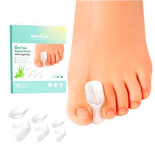 Welnove Upgraded Gel Toe Separators – 16-Pack Aloe Vera Extract Infused Silicone Toe Spacers for Straightening Overlapping Toes, Bunions, Calluses – Bunion Corrector for Men and Women (3 Sizes)