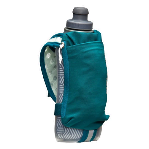 Nathan Insulated Handheld Flask 18oz - Double-Wall Insulation - Ergonomic Grip with Blast Valve Cap - Secure Pockets for Phone/Keys - Reflective - Ideal for Running, SpeedDraw 2, Deep Teal