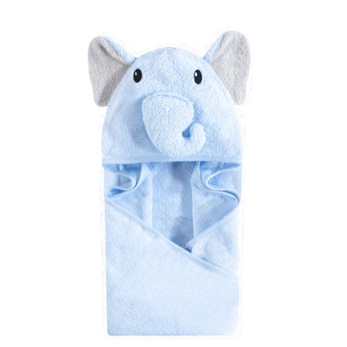 Hudson Baby Unisex Baby Cotton Animal Face Hooded Towel, Light Blue Elephant, One Size