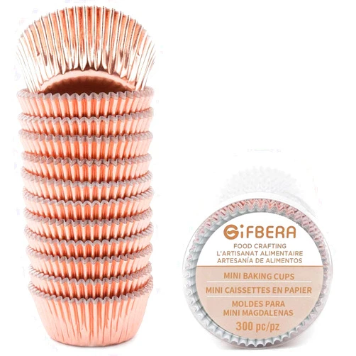 Gifbera Mini Rose Gold Foil Cupcake Liners Metallic Baking Cups, 300-Count