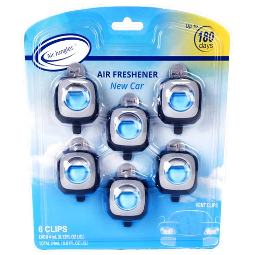 Air Jungles New Car Scent Car Air Freshener Clip, 6 Car Freshener Vent Clips, 4ml Each, Long Lasting Air Freshener for Car, Up to 180 Days Car Refresher Odor Eliminator