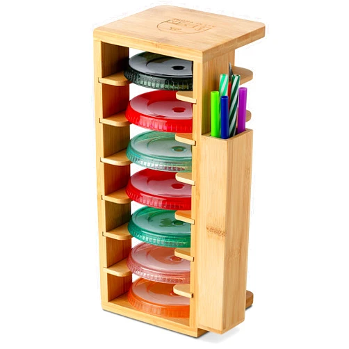 ALLNEY HOME Tumbler Lid Storage with attached Straw Holder, Cup lid storage rack with removable shelves for larger sized lids, Clutter free kitchen cabines, Space Saving Design, Kitchen Organization