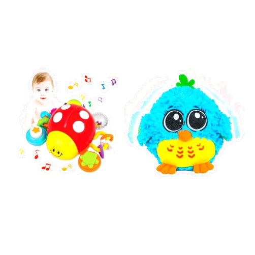 Kiddolab Ladybug Crawling & 'Mr. Blue' Dancing & Singing Bird Joyful Duo - Sensory-Stimulating Play Toys for Cognitive and Motor Development - Ideal for Babies 6-12 Months and Up.