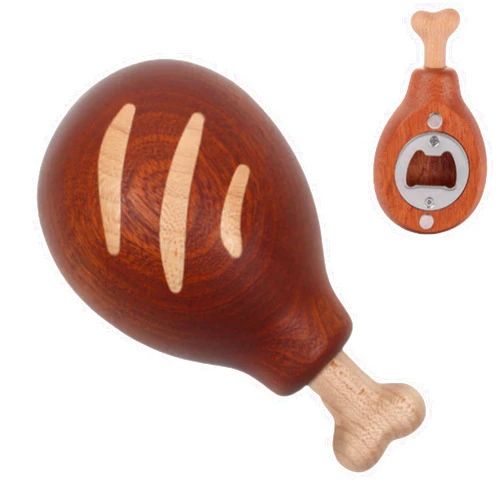 ELEFOCUS Creative Chicken Leg Shape Bottle Opener with Magnets Easily Stay on the Fridge Solid Wood Beer Chicken Leg Ornaments Beer Bottle Opener