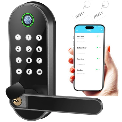 Sifely Keyless-Entry Fingerprint Smart Door Lock: Sifely Digital Electronic Lock with Code Passcode, Electric Door Knob, Biometric Handle, Perfect for Entry Doors, Bedroom Doors (Black)