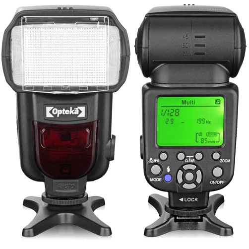 Opteka IF-980 i-TTL Dedicated Auto-Focus Speedlight Flash with LCD Display for Nikon Z50, Z7, Z6, D6, D5, D4, D850, D810, D780, D750, D610, D500, D7500, D7200, D5600, D5500, D5300, D3500, D3400, D3300