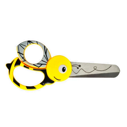 Fiskars Children's Animal Scissors with Bee Motif, From 4 years, length: 13 cm, For right and left handers, Stainless steel blade/plastic handles, Yellow, 1003747