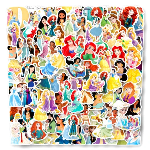 FEIXINUS 120Pcs Princess Stickers for Water Bottles Vinyl Waterproof Cartoon Princess Stickers for Girls Kids Cute Anime Stickers for Laptop Scrapbooking Journaling Fairy Princess Stickers
