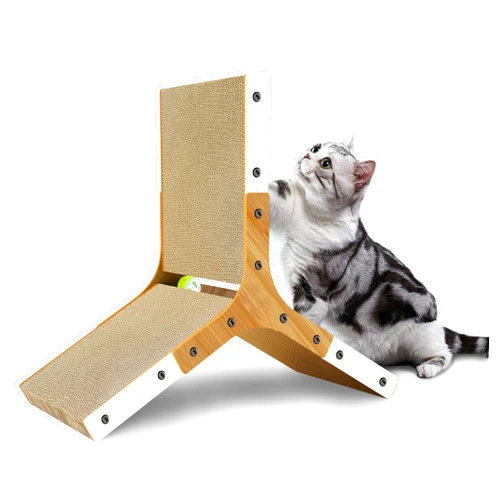 Polamg Cat Scratcher 6-Sided Triangle Cat Scratching Board,Cat Board Pads Prevents Furniture Damage, Cardboard Cat Scratcher with Built-in Toy Balls Cat Scratchers for Indoor Cats