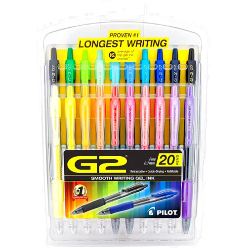 Pilot, G2 Premium Gel Roller Pens, Fine Point 0.7 mm, Assorted Colors, Pack of 20