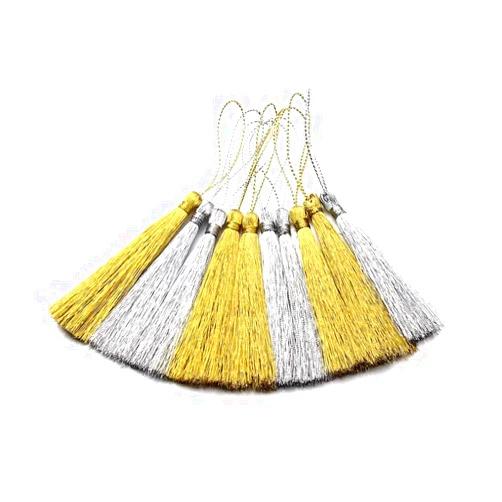 EXCEART 30pcs Bookmark Tassels DIY Mini Silky Soft Floss Small Knot Pendant Vintage Hanging Ornament with Loops for Curtain (Golden Silver)