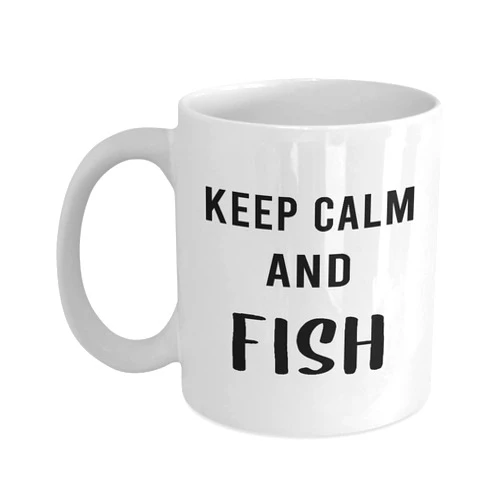 Art by Chelsydale Fish Themed Coffee Mug Tea Cup - 11oz Novelty - Gifts for Aquarist Fisherman Boat Lover Fishkeeping Hobby Aquarium Owner Enthusiast Hobbyist Funny Cute Gag Idea - Keep Calm