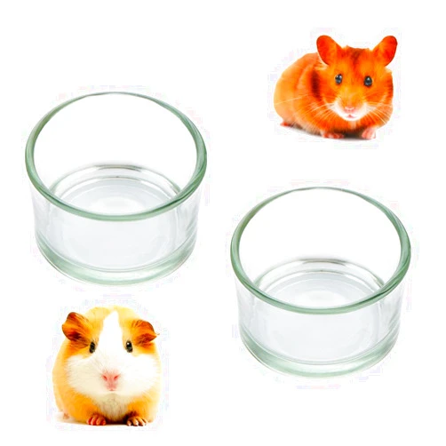 DQITJ 2 Pcs Hamster Food and Water Bowl Glass Anti-Turning Transparent Dish for Hamster and Other Small Pet