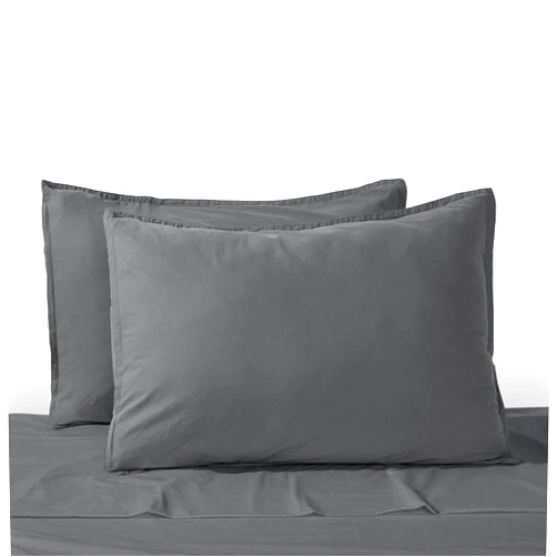 Bioweaves 100% Organic Washed Cotton Percale Weave Pillow Shams Standard Size | GOTS Certified with Rich Marrowing Detail – Set of 2, Castle Rock