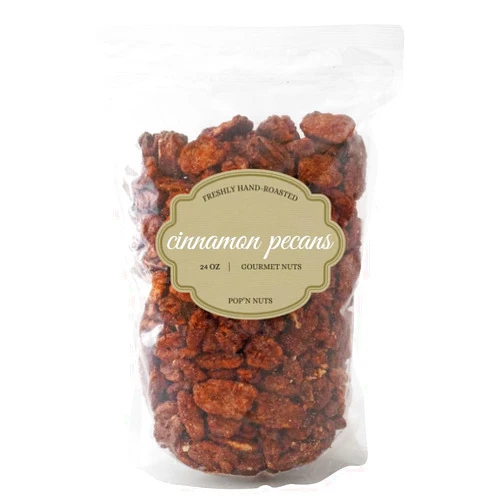 Pop'N Popcorn Cinnamon Roasted Pecans 24 oz (1.50 lb) - Candied Pecan Glazed with Cinnamon to Satisfy Any Sweet Tooth - Artisan Hand-Roasted Sweet Nuts by Pop’N Nuts