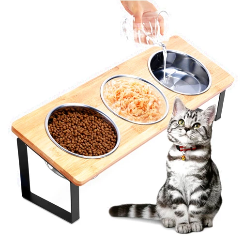 Waxworq Elevated Cat Food Bowl, 15°Tilted Cat Bowl Stand with 3 Stainless Steel Raised Cat Bowls for Food and Water, Anti Vomit Feeding Station for Indoor Cats and Pet