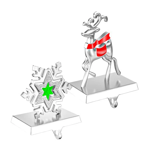 Homyplaza Christmas Stocking Holders for Mantle Set of 2 Stocking Hangers Silver and Red Weighted Stocking Holder Stand Fireplace Christmas Decoration