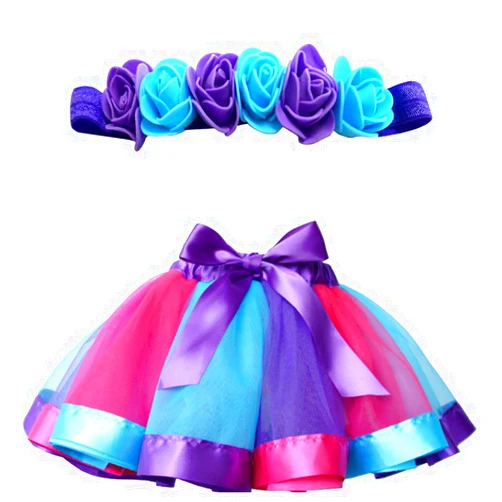 MY-PRETTYGS Toddlers Layered Tulle Rainbow Tutu Skirt with Flower Crown Wreath Headband for Baby Girls 0-24 Months.