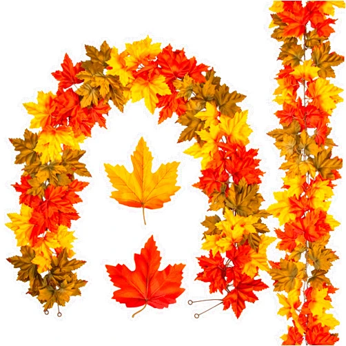 DILATATA 2 Pack 6ft/Pieces Velvet Fall Leaves Fall Garland for Mantle Maple Leaf Garland Fall Decor for Home Dinner Party Hanging Fall Leaves Garland Decorations Yellow Garland Unique Autumn Garland